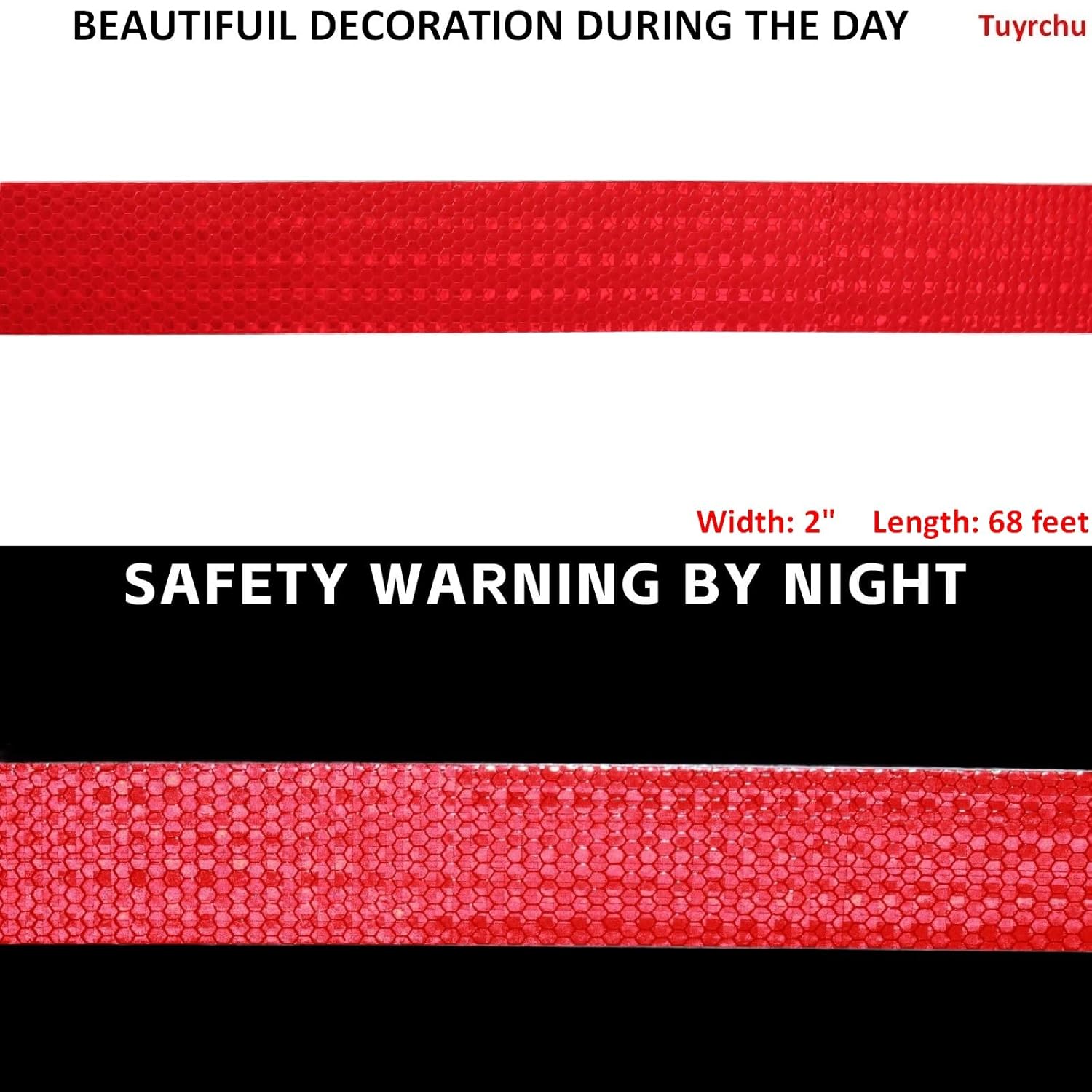 Red Reflective Tape Outdoor Waterproof 2 inch, High Visibility Warning Industrial Marking Tape, Safety Stickers (68 feet)
