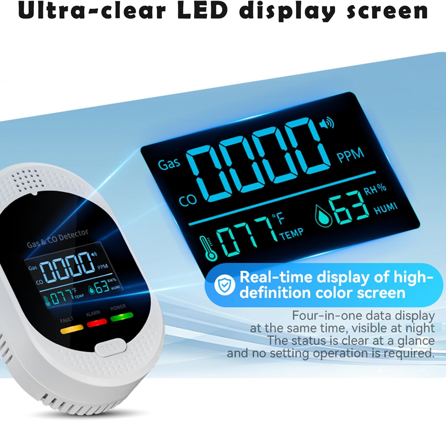 4-in-1 Carbon Monoxide & Natural Gas Detectors with Temperature/Humidity LCD Display, Plug in Co Leak Detector Propane Monitor for Home Travel RV Essentials, Sound Alarm Over 85dB, 1PCS