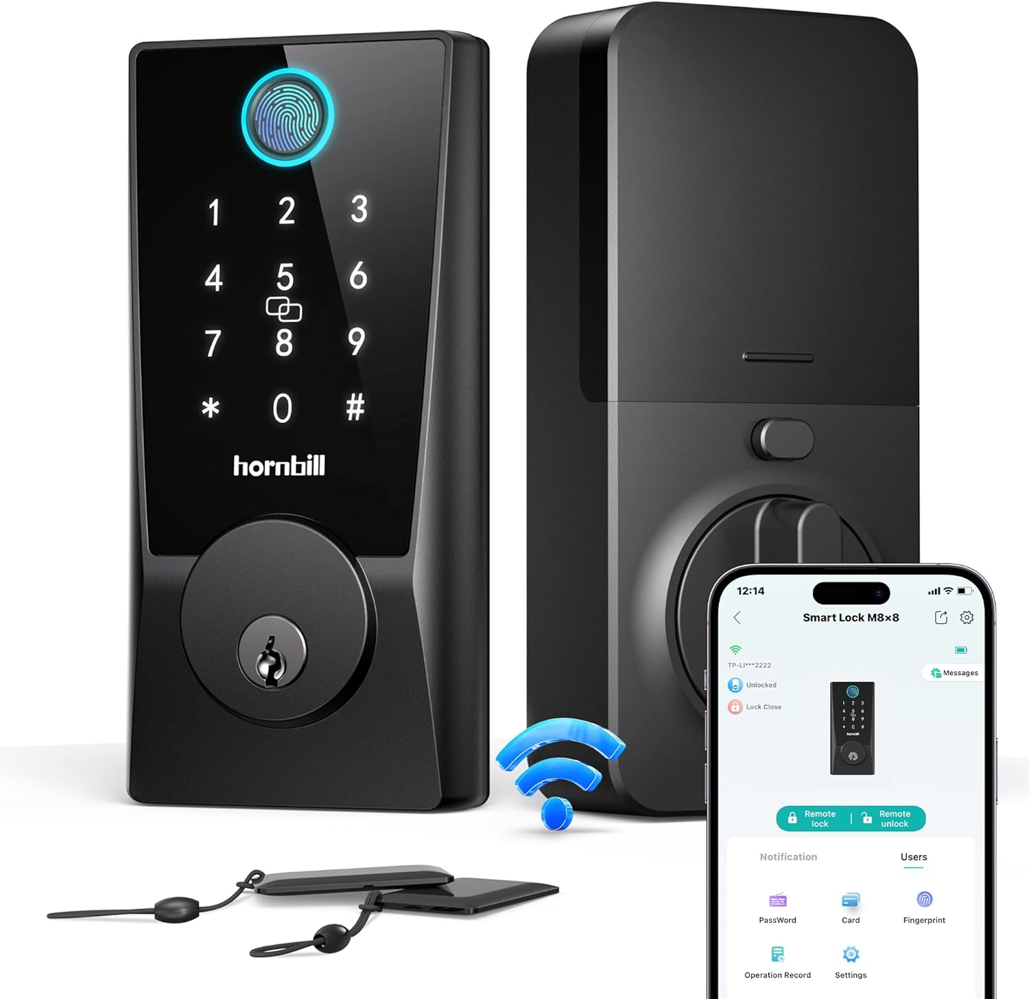 Hornbill WiFi Smart Locks for Front Door: Keyless Entry WiFi Keypad Deadbolt Lock, Compatible with Alexa, Remote Control, Fingerprint Password Unlock, Auto Lock, Built-in Wi-Fi (2.4Ghz)