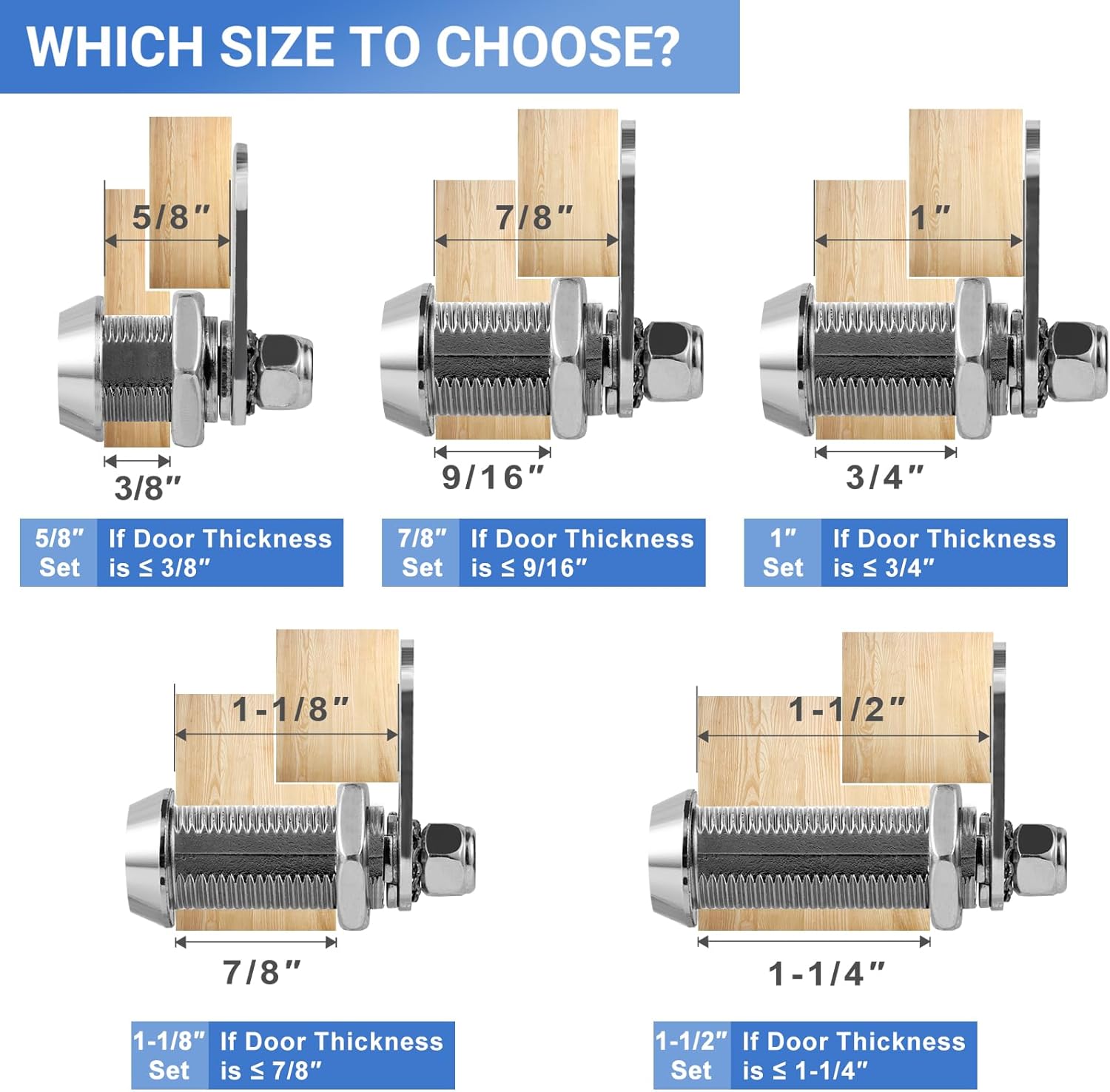 Cam Locks RV Storage Keyed Alike, 1-1/2" Fits 1-1/4" Max Door Thickness, Compartment Locks for Camper Trailer Cabinet With Keys (1-1/2 Inch 6Pack)