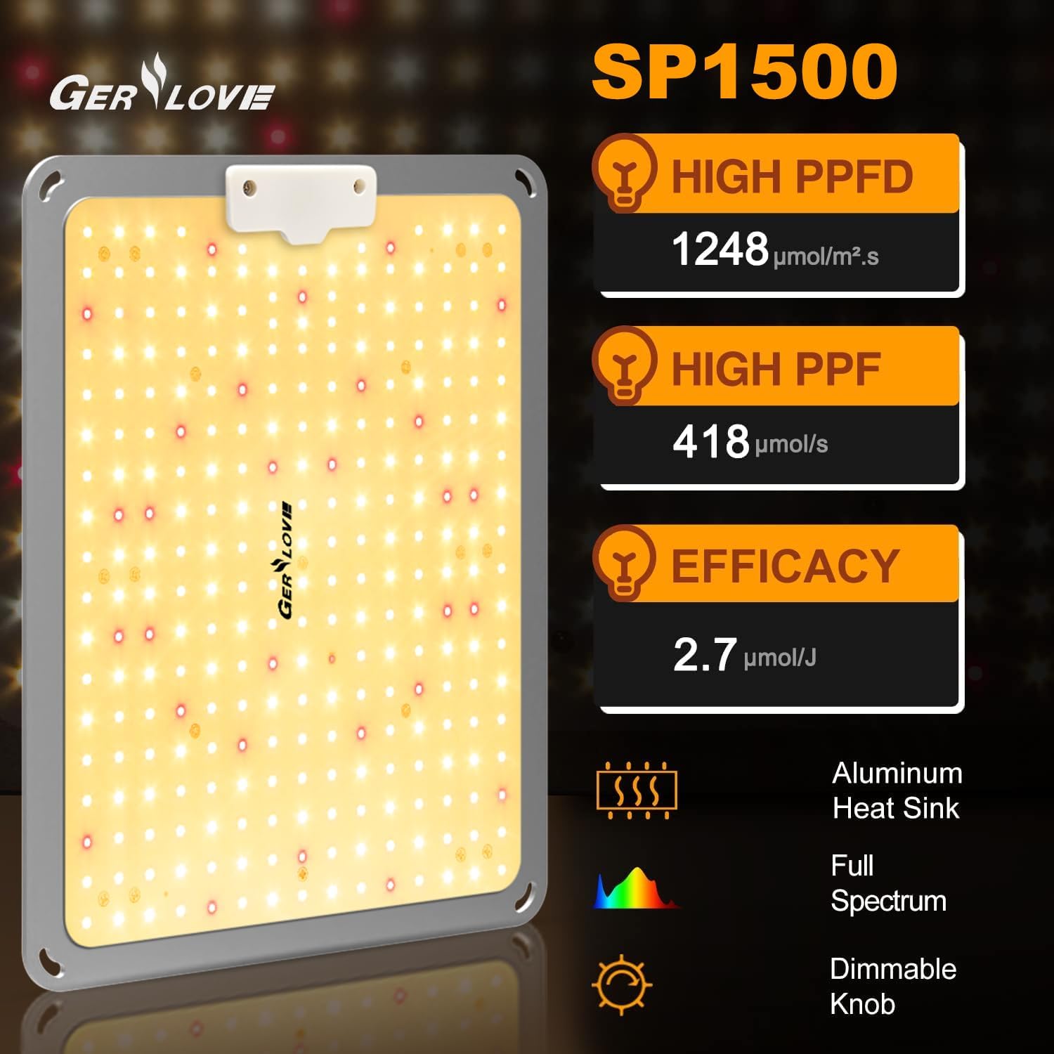 LED Grow Light, SP1500 Sunlike Full Spectrum Dimmable Plant Lights with Thermometer, Growing Lamps for Indoor Plants Seedlings Veg Bloom 4.5x4.5ft
