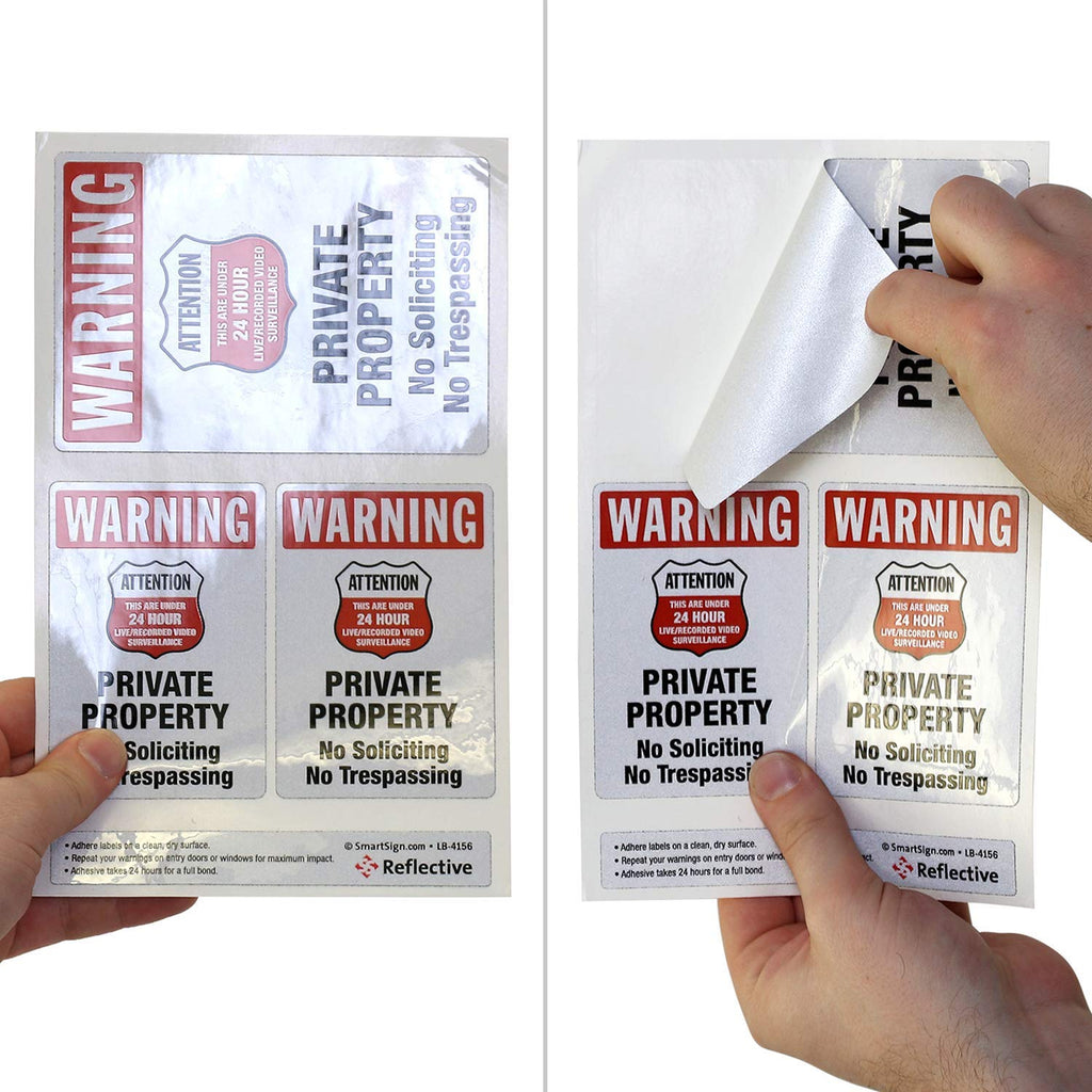 SmartSign Private Property No Soliciting No Trespassing Stickers/Labels, Pack of 3, EG Reflective Adhesive Decals, Easy Peel-Off, 7-Year Outdoor Life, Made in USA