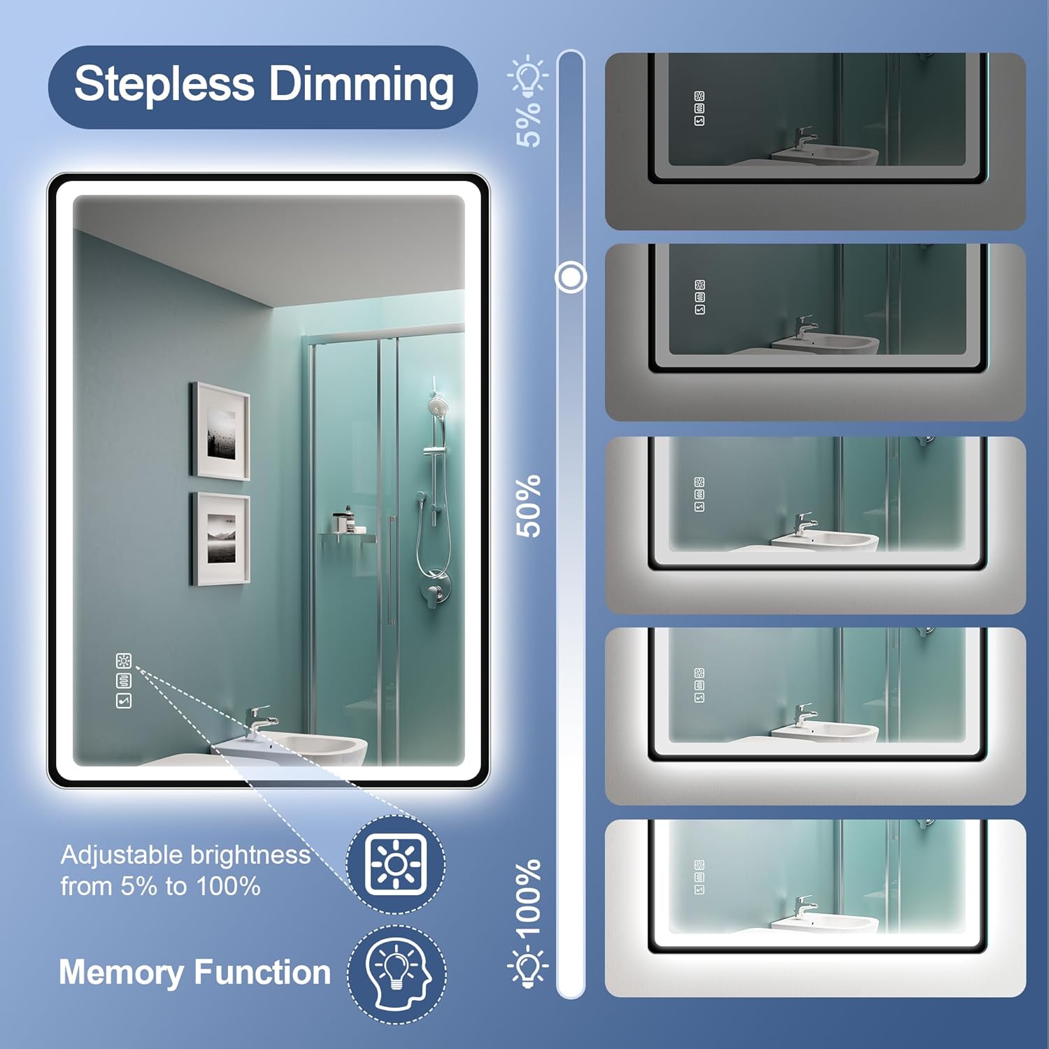 STARLEAD 24"x32" LED-Bathroom-Mirror-with-Lights, Wall-Mounted with Bluetooth, Anti-Fog, 3 Color Temperature Dimmable Brightness, Waterproof, Tempered Glass, Frontlit & Backlit, Black Frameless