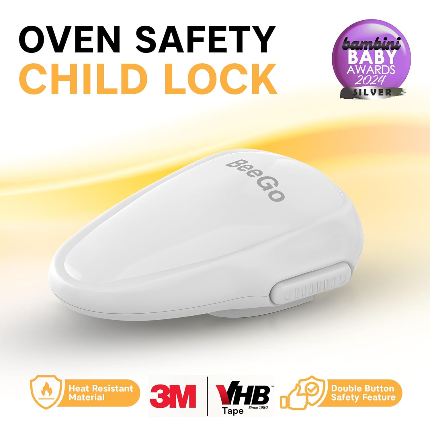 Oven Lock Child Safety – Award Winning Self-Adhesive Baby Proofing Oven Door Latch, Easy Install Heat-Resistant Safety Lock by BeeGo (White)
