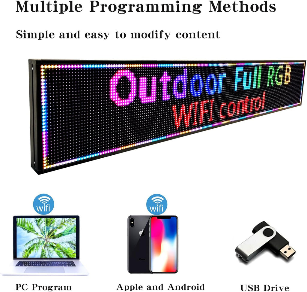 Programmable Led Sign Screen Outdoor Digital Pantalla Para Publicidad Custom Word Scrolling Usb Wifi Enabled Control Display Message Board Lights for Mobile Phone and Windows (77"x14")