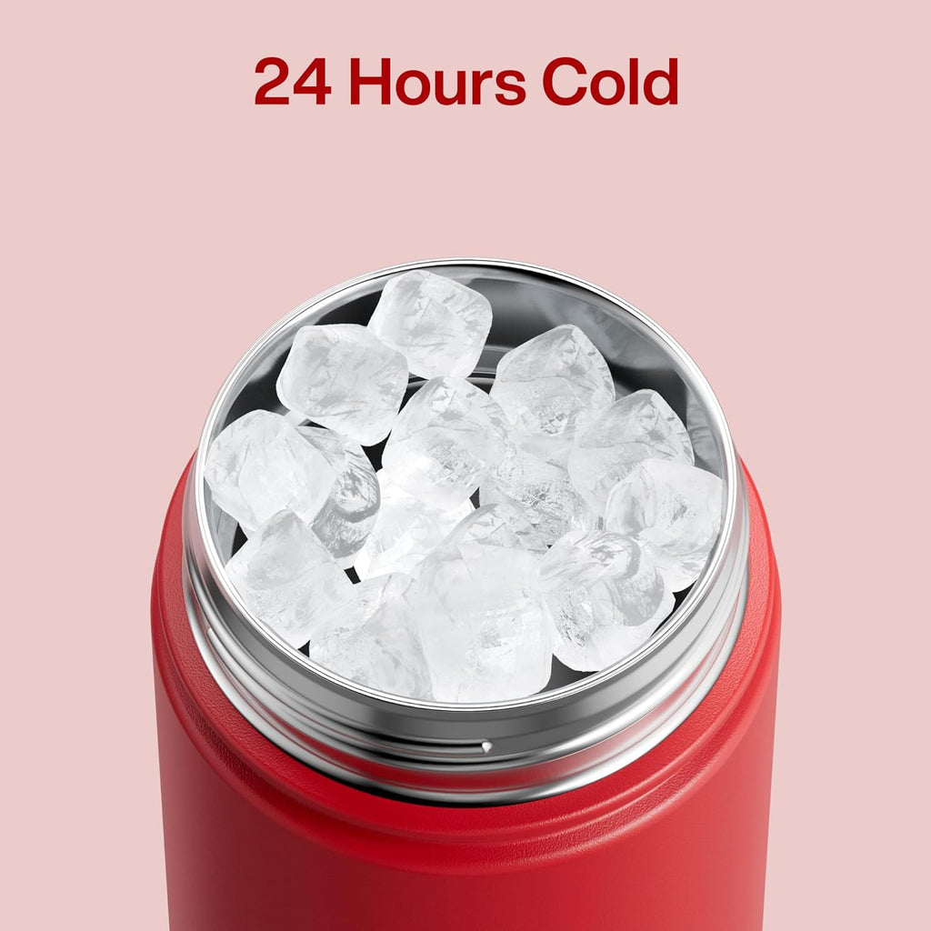 ENCOOL Insulated Water Bottle with Straw Stainless Steel Water Bottle, Leak-Proof, BPA-Free, Double Wall Vacuum Keeps Cold for 24 Hours for Sports, Travel, School (26 oz, Medium Carmine)