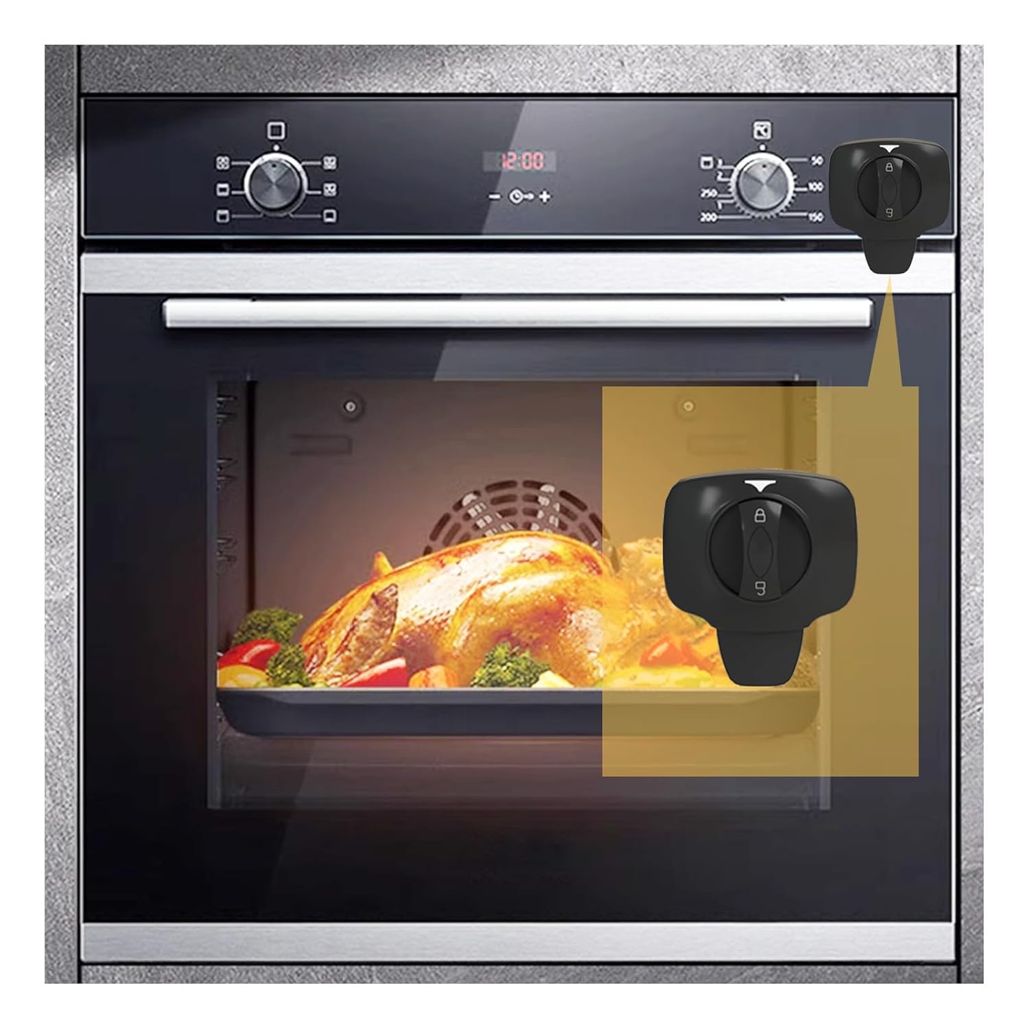 Knob Switch Child Proof Oven Lock Baby Safety Oven Door Lock for Toddlers Heat-Resistant Adhesive no Tools Need or Drill (Black-1Pcs)