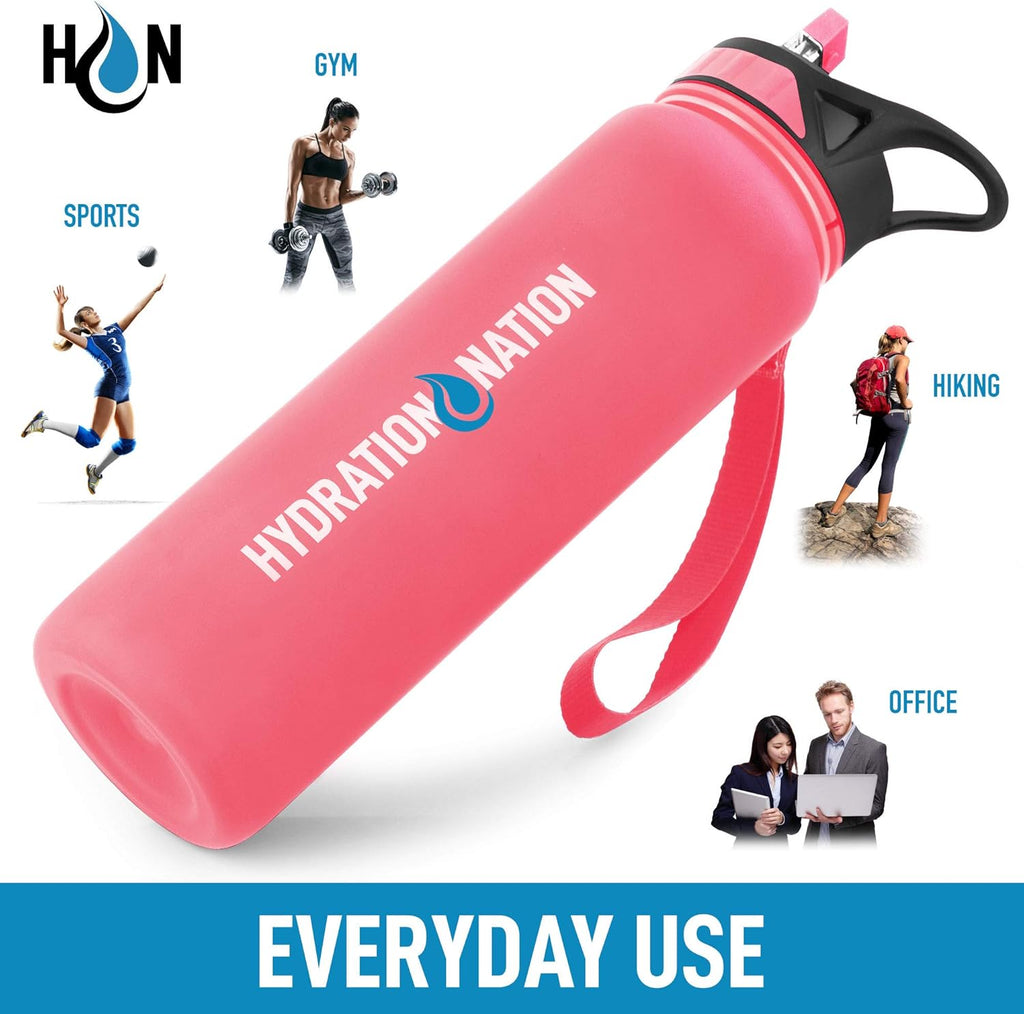 Hydration Nation (32oz Water Bottle With Time Marker - Leak Proof Water Bottles With Times To Drink For Fitness & Sports - 32oz Water Bottle With Straw For Drinking - Water Tracker Bottles (Pink)