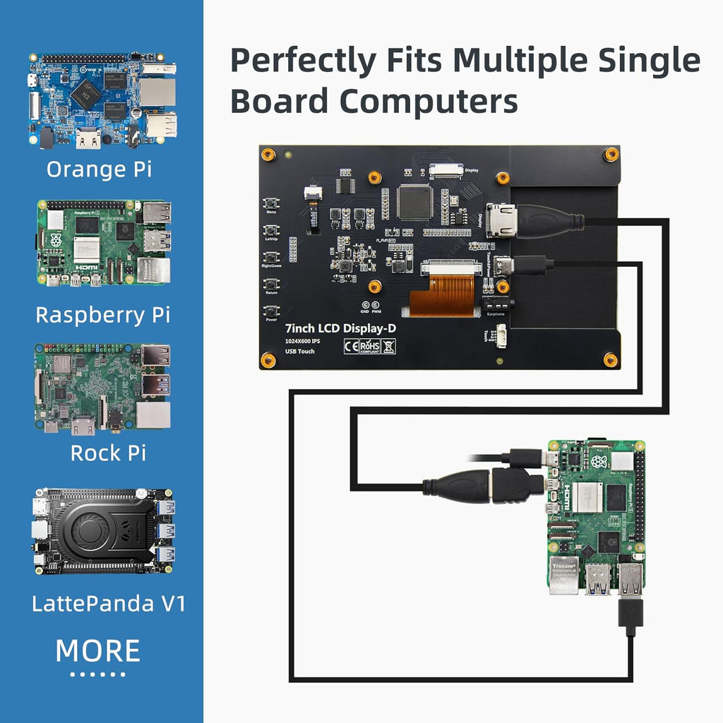 7 Inch IPS LCD Touch Screen Display 1024×600 HDMI Capacitive Mini Small Monitor for Raspberry Pi 5/4/3/2/B/B+, BB Black, Win 11/10/8/7