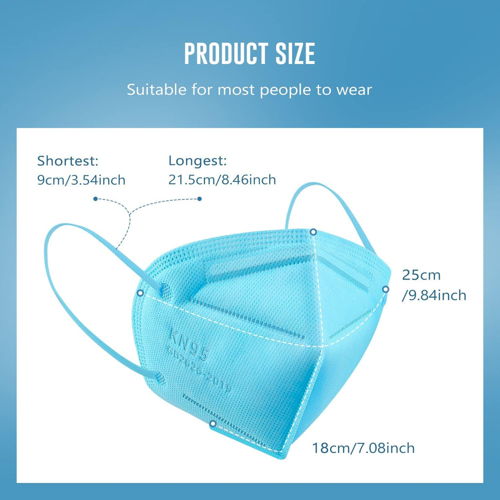 WWDOLL KN95 Face Mask 50 Pack, 5-Layers Breathable KN95 Masks, Blue