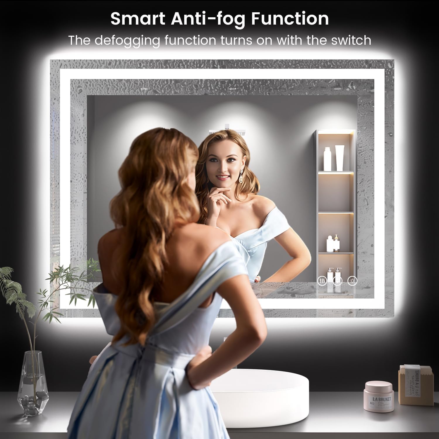 48X40 LED Bathroom Mirror with Lights, Anti-Fog, Backlit + Front Lit (CRI>90), Lighted Bathroom Vanity Mirror for Wall, Memory Function, Dimmable, Tempered Glass, Shatter-Proof