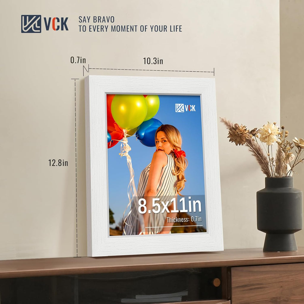 VCK 8.5x11 Picture Frames white Set of 6, Wide Border Wood Multi Certificate 8.5 x 11 Frame, Family Photos, Office Prints, Studio/Gallery Artwork, Woodgrain Series, Tabletop & Wall Hanging