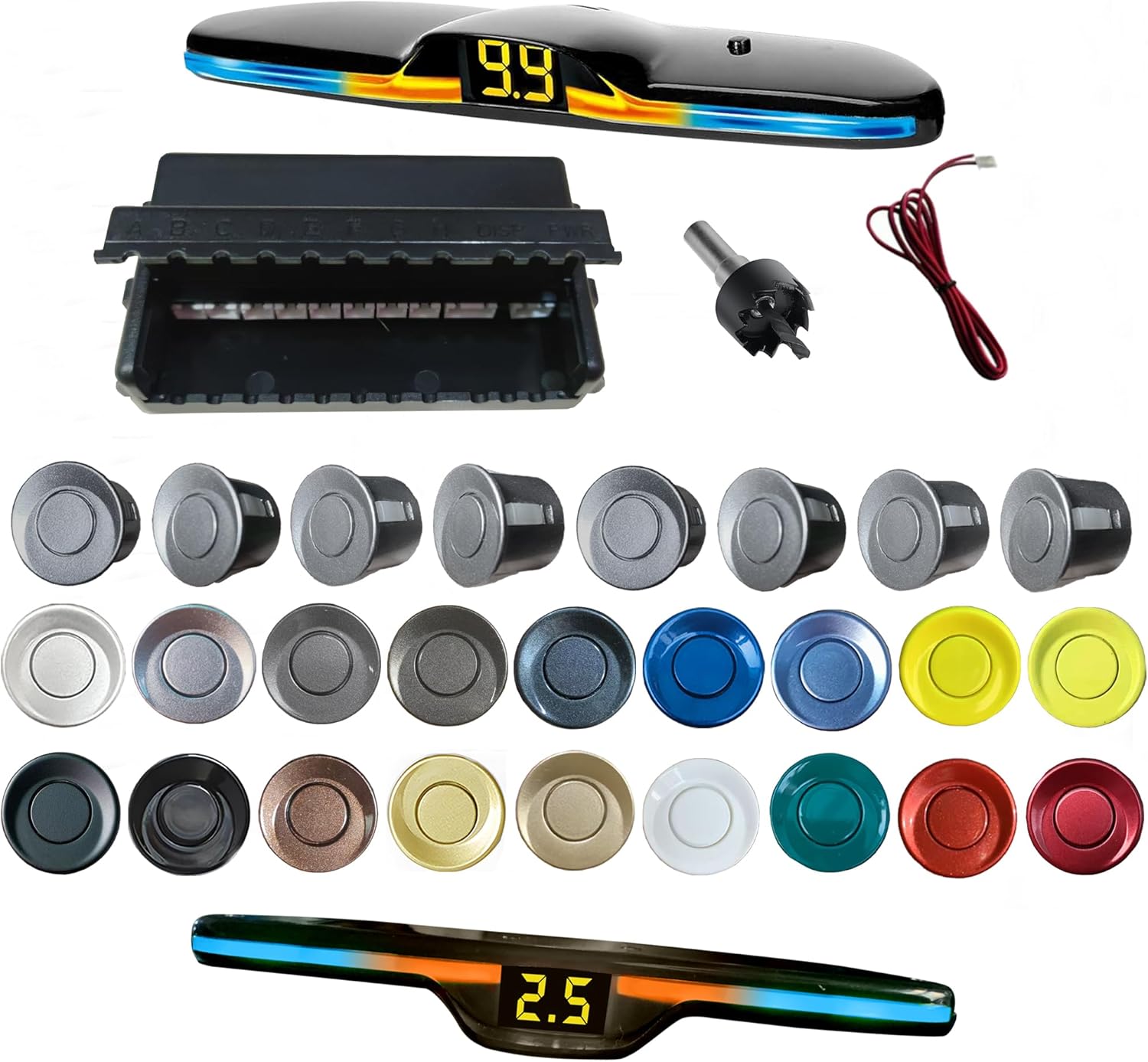 New Features Forward and Reverse Parking sensors, Option to Measure Distance in inches, bidirectional Display Option, and Customizable Digital Direction 18 Color Probes to Choose from(Light Grey)