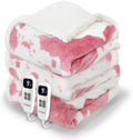 Cow Print Heated Electric Blanket King Size-Heating Blanket King Size with 10 Heat Levels & 10 Hours Auto-Off, Cozy Soft Fleece Sherpa, Washable, 90x100 Inche Cow Print Pink
