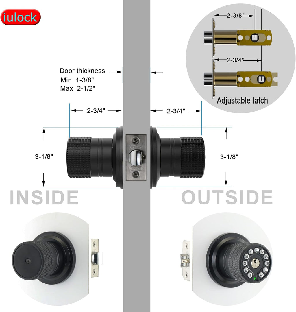 Smart Door Knob with Keypad and Key,Keyless Entry Door Lock with Rubber Grip, Auto Lock,50 User Code,Waterproof, Easy to Install and Program for Bedroom(Matte Black Same Key 8 Pack)