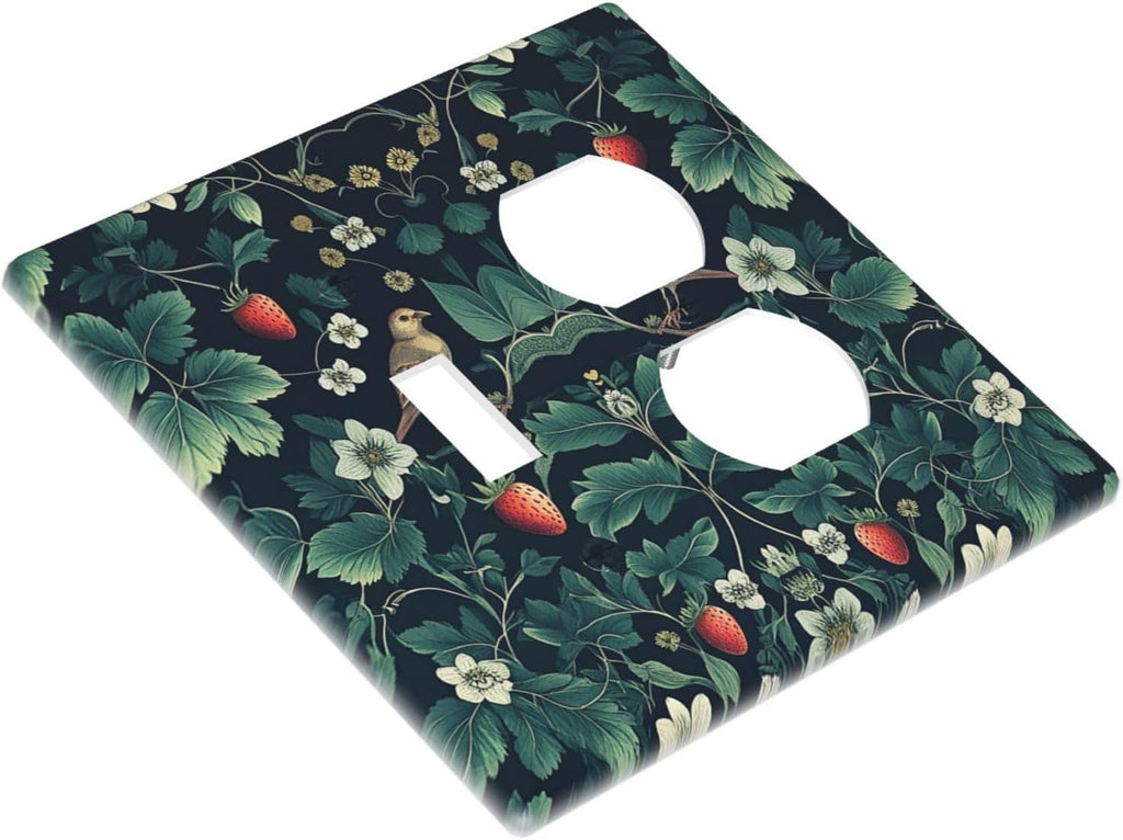Wallplates Strawberry Birds Flowers Plant Morris Floral 1 Toggle 1 Duplex Switch Plate Electrical GFCI Faceplate Decorative Light Switch Covers for Bedroom Farmhouse Decor