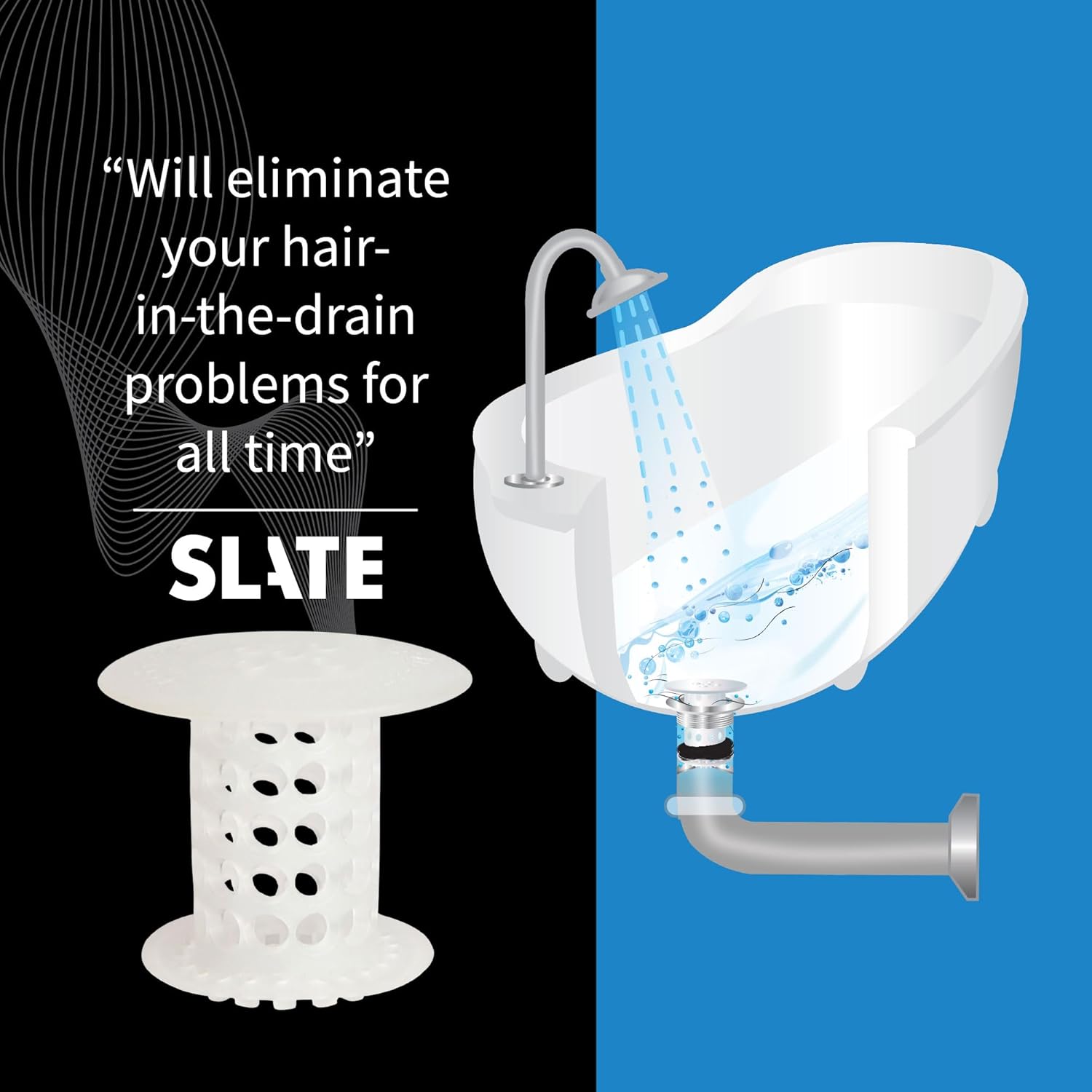TubShroom Tub Drain Hair Catcher Strainer, 2 Pack, Clear – Drain Protector and Hair Catcher for Bathroom Drains, Fits 1.5” – 1.75” Bathtub and Shower Tub Drains