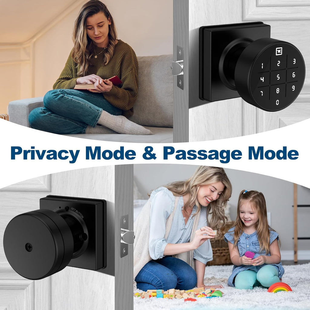 GeekTale Smart Keypad Door Lock, Electronic Digital Door Lock with Code, Smart Door Knob with Keypad, Black