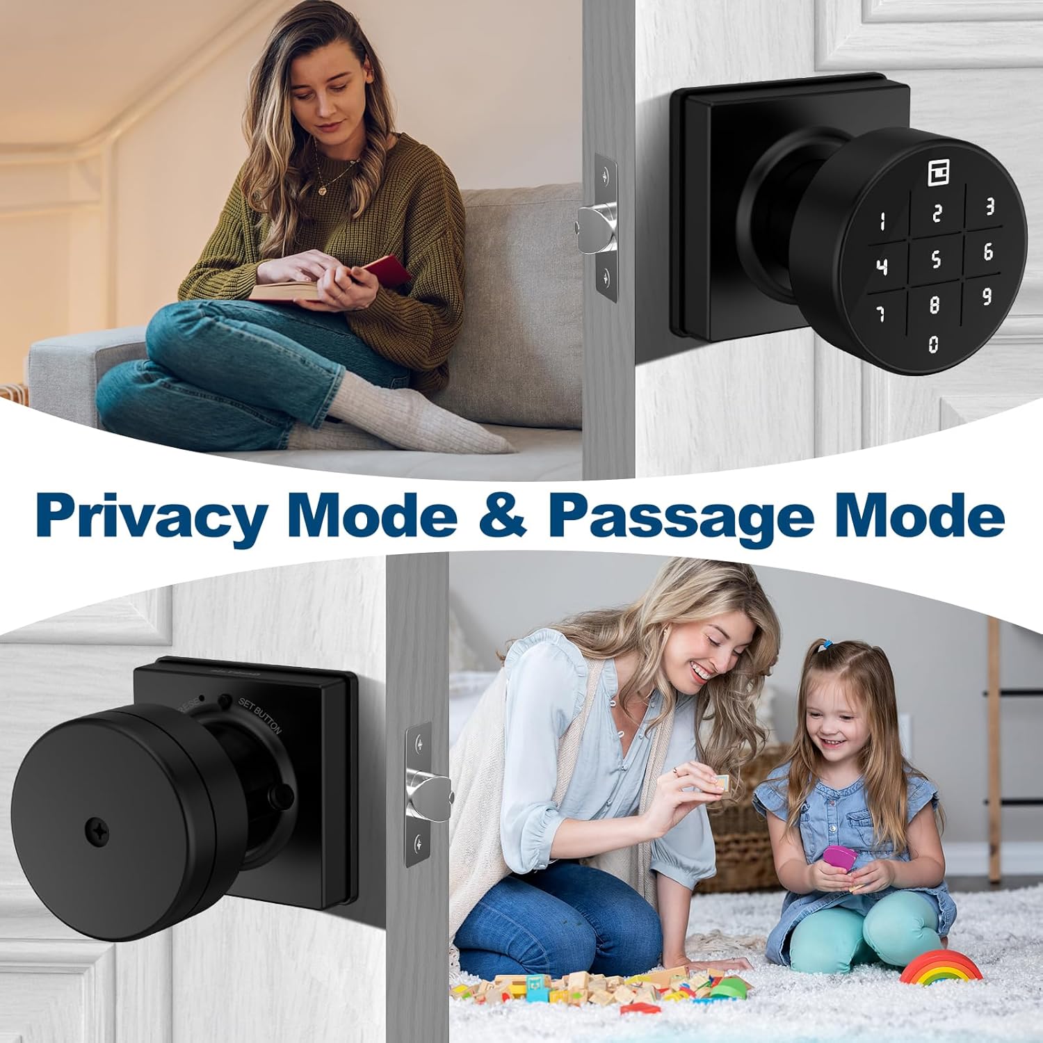 GeekTale Smart Keypad Door Lock, Electronic Digital Door Lock with Code, Smart Door Knob with Keypad, Black
