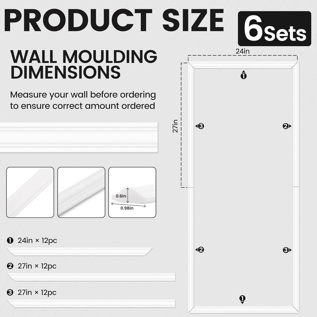 Peel and Stick Wainscoting Panels Kit, 6 Sets 54''x24'' Premade Wall Molding Peel and Stick Panels for Interior Wall Trim, Easy DIY Wainscoting Panels Peel and Stick Decor