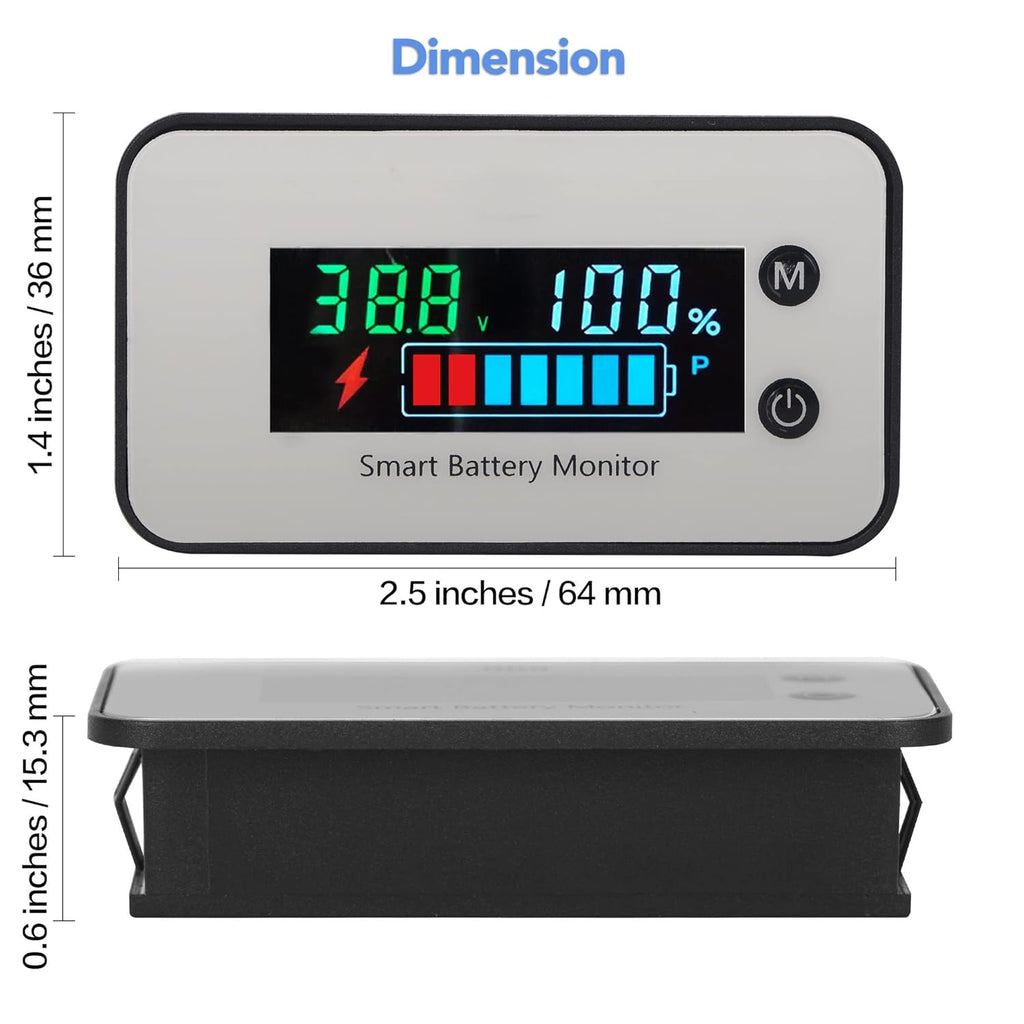 Upgrade IPX7 Waterproof Battery Tester, 7-100v Marine RV Golf Cart Battery Capacity Volt Monitor 12v 24v 36v 48v 60v 72v, Lead-Acid, Lithium Battery Monitor with Temp and Low Voltage Buzzer Alarm