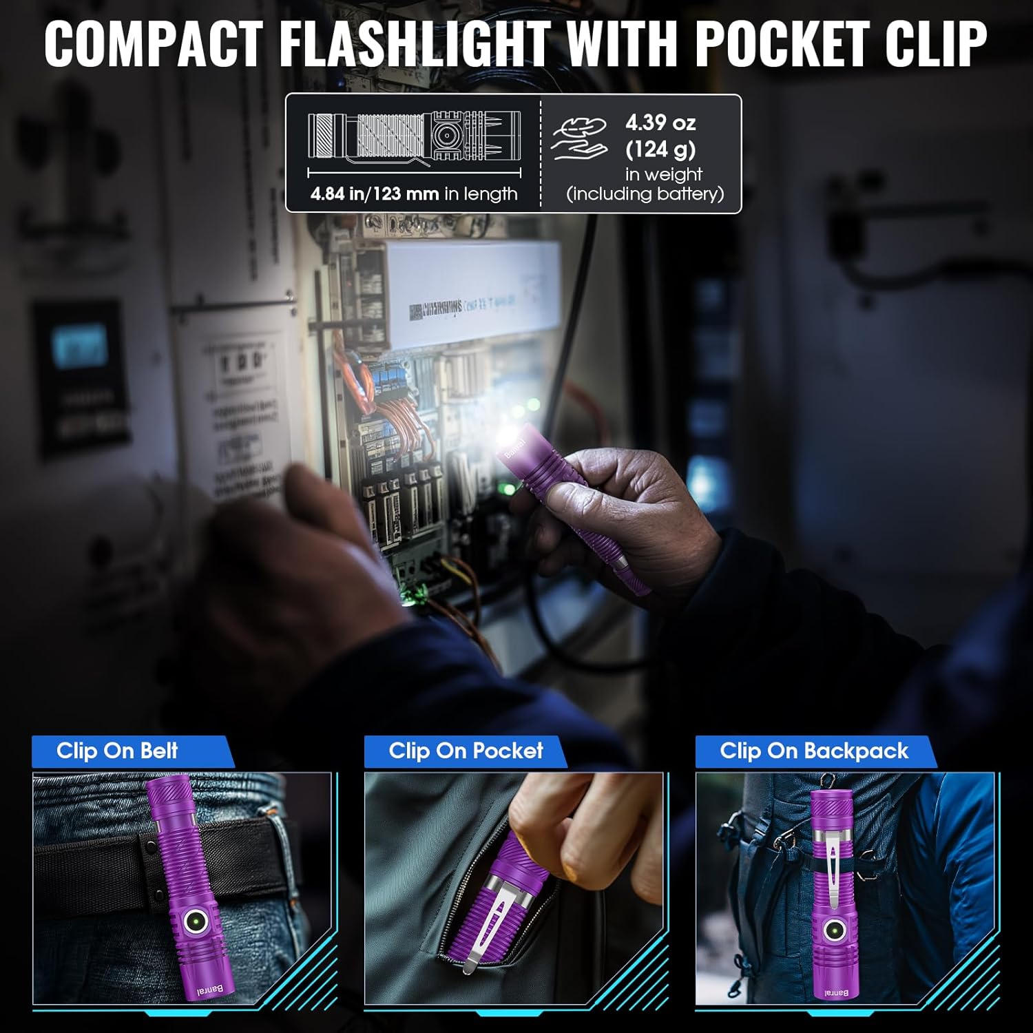 Rechargeable Tactical Flashlights, High Lumens Small Mini USB-C LED Flashlight, Compact EDC Flash Light, 4 Modes&Memory Function, Waterproof Pocket Lights for Home,Camping,Emergency (2, Purple)