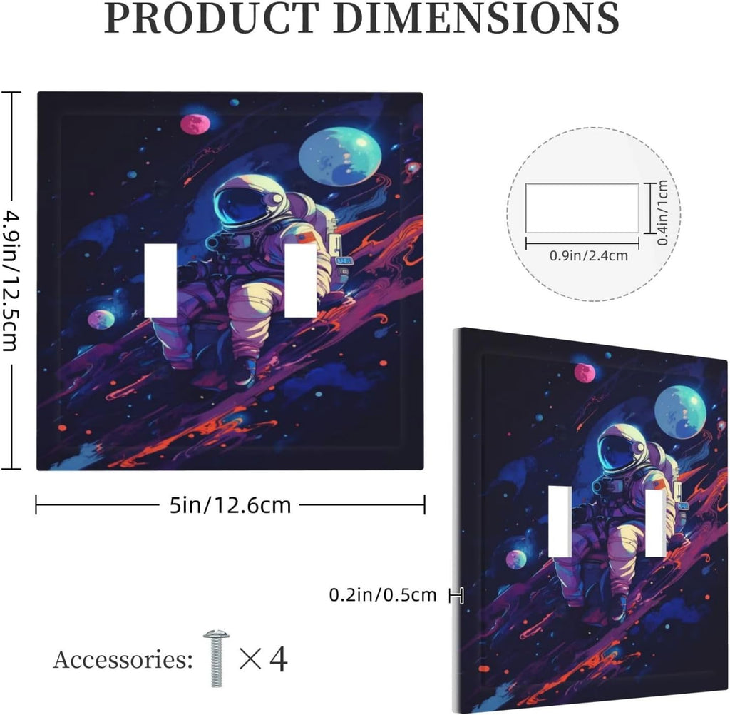 Decorative Light Switch Cover Purple Space Astronaut Planet 2 Gang Wall Plate Oversized Double Toggle Two Switch Wall Cover Dual Device Electrical Face Plate for Bedroom Home Decor