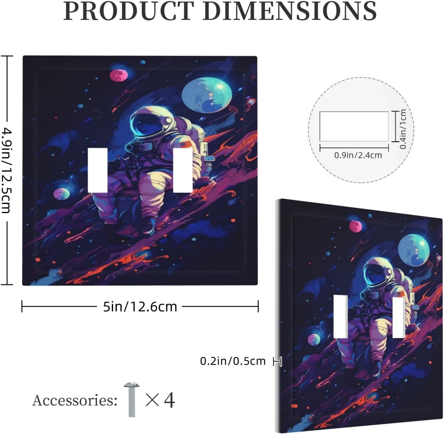 Decorative Light Switch Cover Purple Space Astronaut Planet 2 Gang Wall Plate Oversized Double Toggle Two Switch Wall Cover Dual Device Electrical Face Plate for Bedroom Home Decor