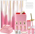 20PC Bathroom Accessory Set Pink Bathroom Accessories Bathroom Set, Shower Curtain Set, 2 Piece Bath Towel Set, 3PC Soap Dispenser, Toilet Brush & Trash Can