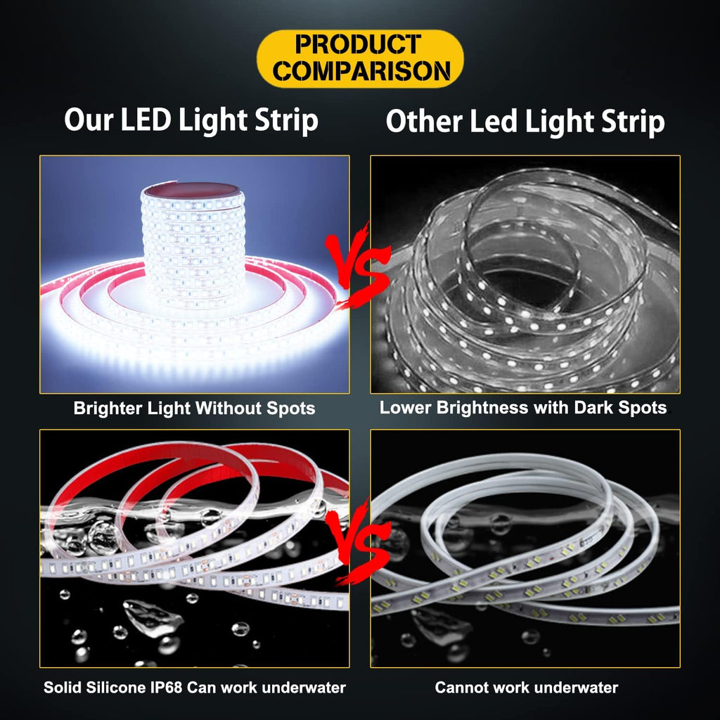 YM E-Bright White Led Strip Lights, 5M(16.4Ft) 600LEDs Waterproof IP68 Flexible Light Strip for Home Kitchen Cabinet Car Mall Party Decoration Stage Music Led Tape Light,12V (No Power Adapter)