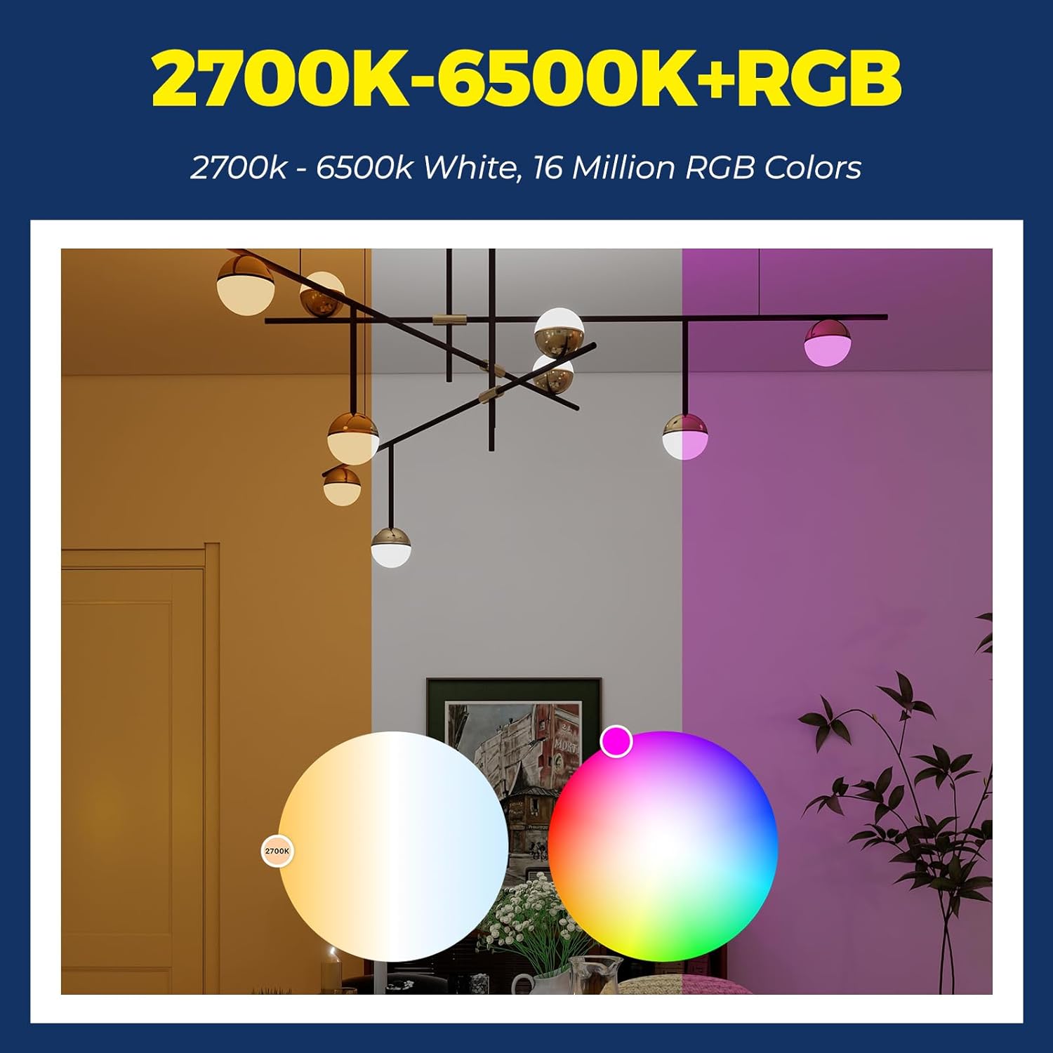 Lightinginside E12 Smart Light Bulbs 50W Equiv., G16.5 RGBCW Candelabra Chandelier Ceiling Fan Smart Bulb Works with Alexa/Google Home/Smart Life, 5W 550LM, 2.4G WiFi Bluetooth Bulb, ETL Listed, 1PC