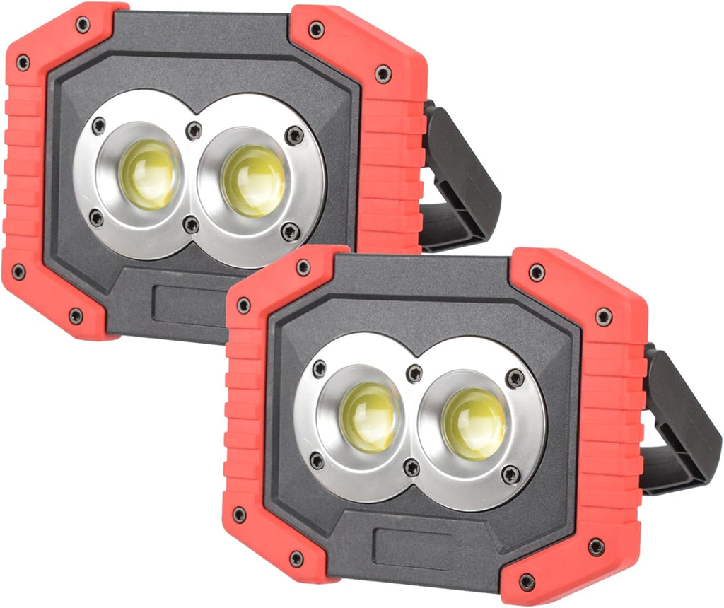 OTYTY LED Work Light 2-Pack, 30W 1500LM Portable Rechargeable Flood Lights with Magnetic Base, 4200mAh Battery for Outdoor, Camping, Hiking, Emergency, Car Repairing, Job Site Lighting (W839 Red)