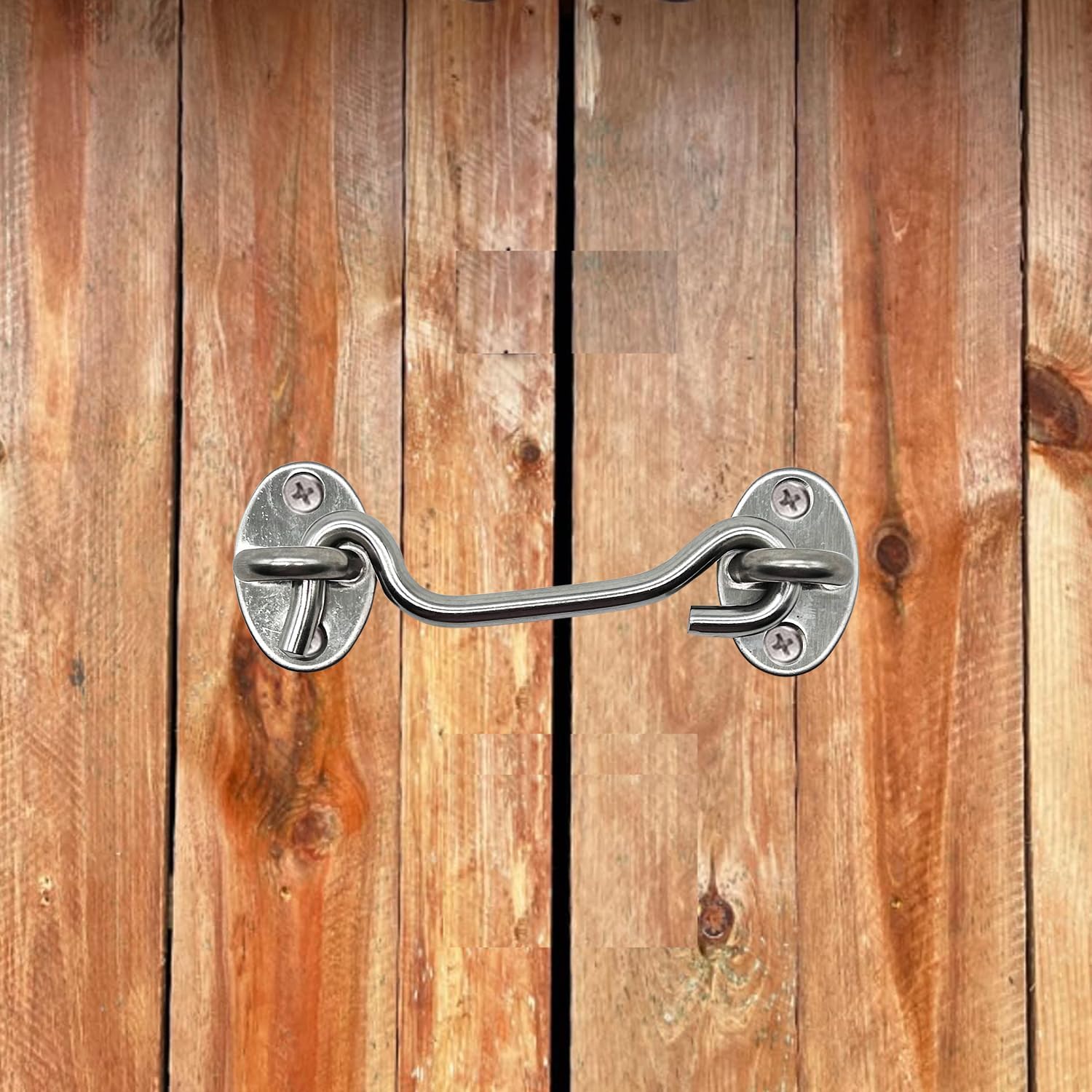 4 Pack 4" Hook and Eye Gate Latch, Stainless Steel Rust-Resistant Barn Door Lock Cabin Hooks for Gate Shutters Window Slide Barn Shed Cabinet Bathroom, with 16pcs Screw,Silver