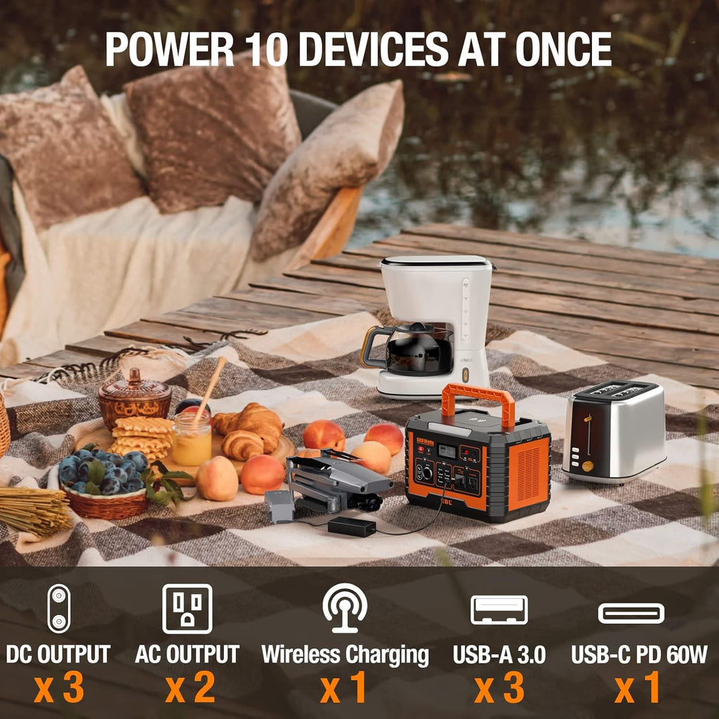EBL Portable Power Station 500, 519.4Wh Outdoor Solar Generator with 110V/500W AC Outlet for Home Use, Emergency Backup, Camping