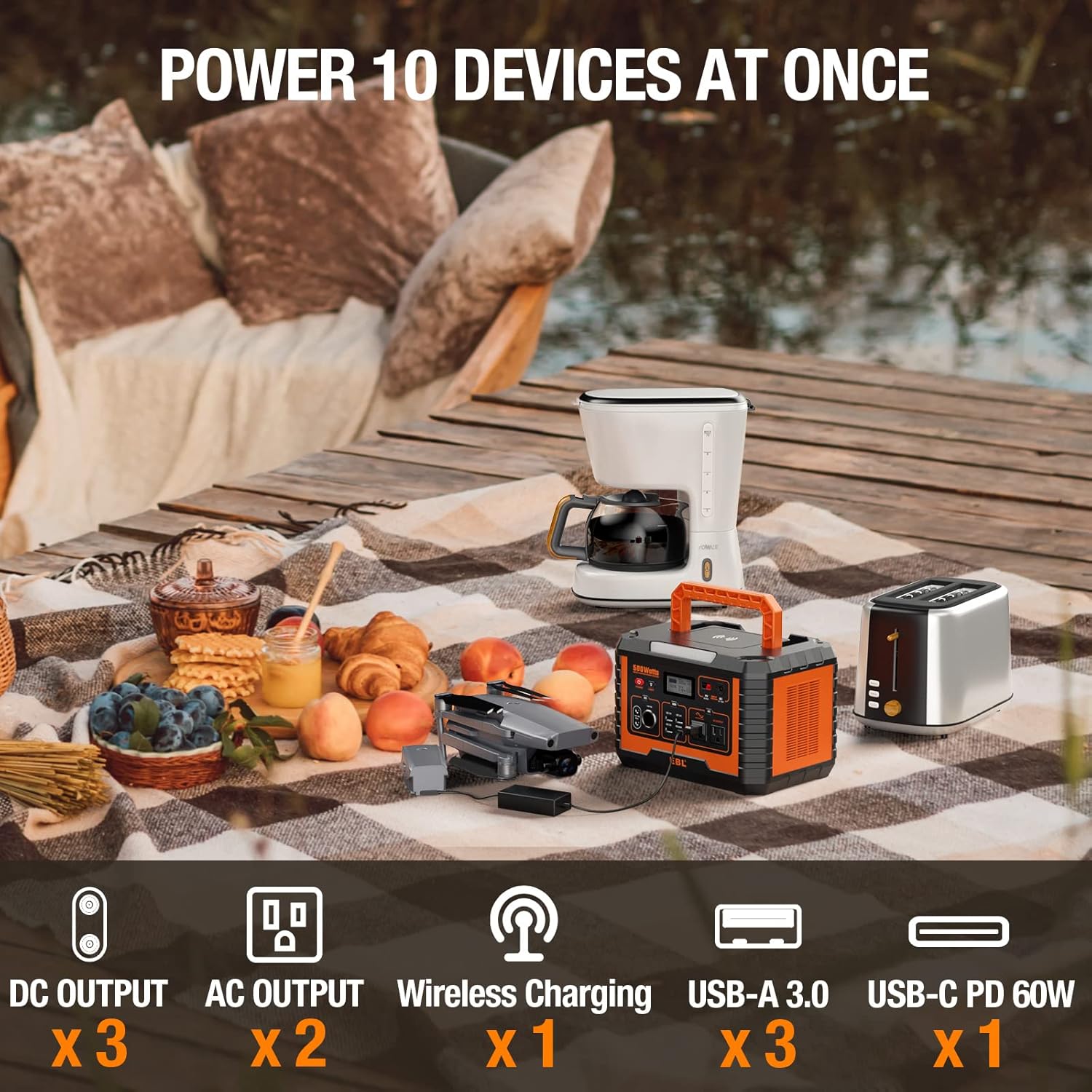 EBL Portable Power Station 500, 519.4Wh Outdoor Solar Generator with 110V/500W AC Outlet for Home Use, Emergency Backup, Camping