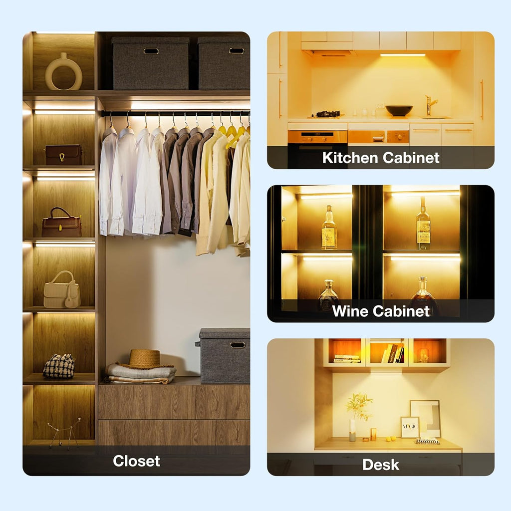 Under Cabinet Lights Remote Control,4 Pack Magnetic Rechargeable Light bar,Under Cabinet Lighting Wireless,Ceiling and Under Counter Lights for Kitchen,Wardrobe,Shelf (White, 30 CM)