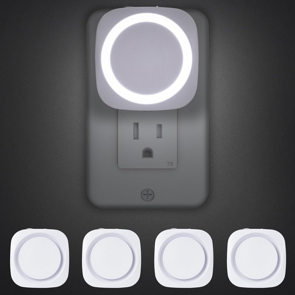 White Night Lights Plug into Wall, 4 Packs Dimmable Night Light with Dust to Dawn Sensor, Automatically Turn on and Off, Gentle Glow Nightlight for Bathroom,Bedroom,Stairs,Kitchen,Hallway, White