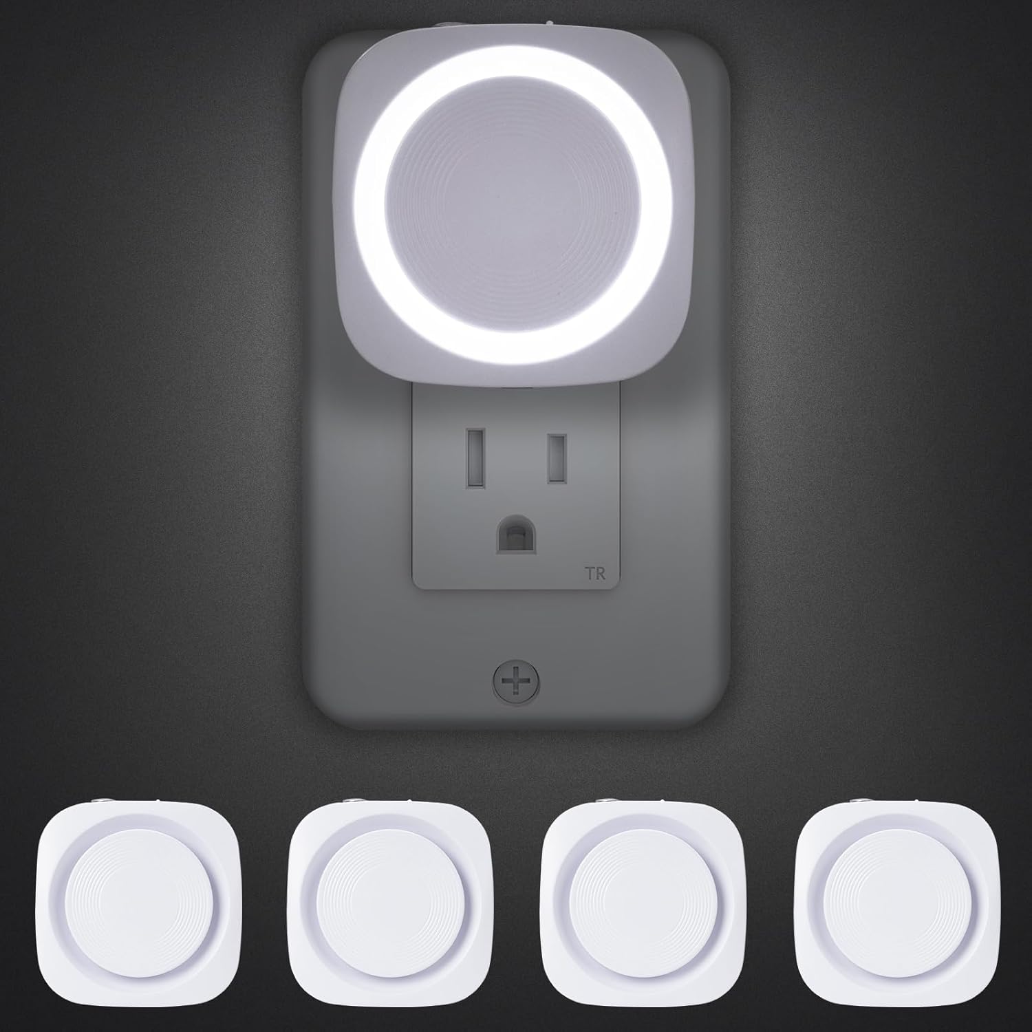 White Night Lights Plug into Wall, 4 Packs Dimmable Night Light with Dust to Dawn Sensor, Automatically Turn on and Off, Gentle Glow Nightlight for Bathroom,Bedroom,Stairs,Kitchen,Hallway, White