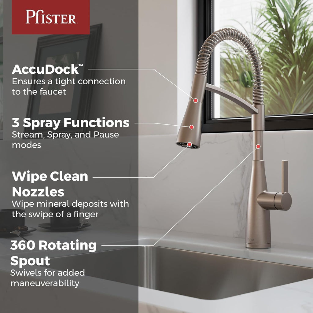 Pfister Kwan Commercial Culinary Kitchen Faucet with Pull Down Sprayer, High Arc, NSF Certified, Spot Defense Stainless Steel Finish, F5297KWCGS