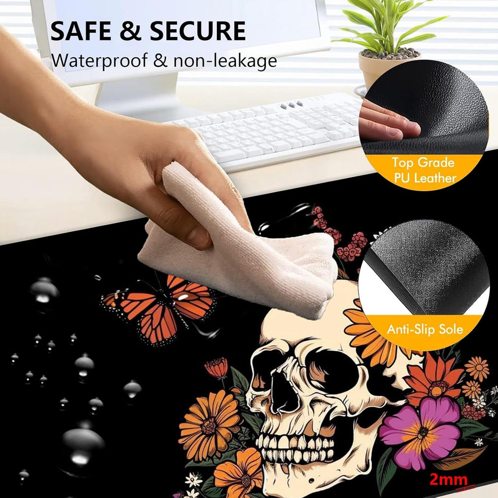 Heated Mouse Pad with 3 Levels Heated & 3 Hours Auto Shut-Off Mouse Pad for Warming Hands in Office Home, 23.6" x 14.2"Large Safe Desk Mat Hand Warmer，Art Skull