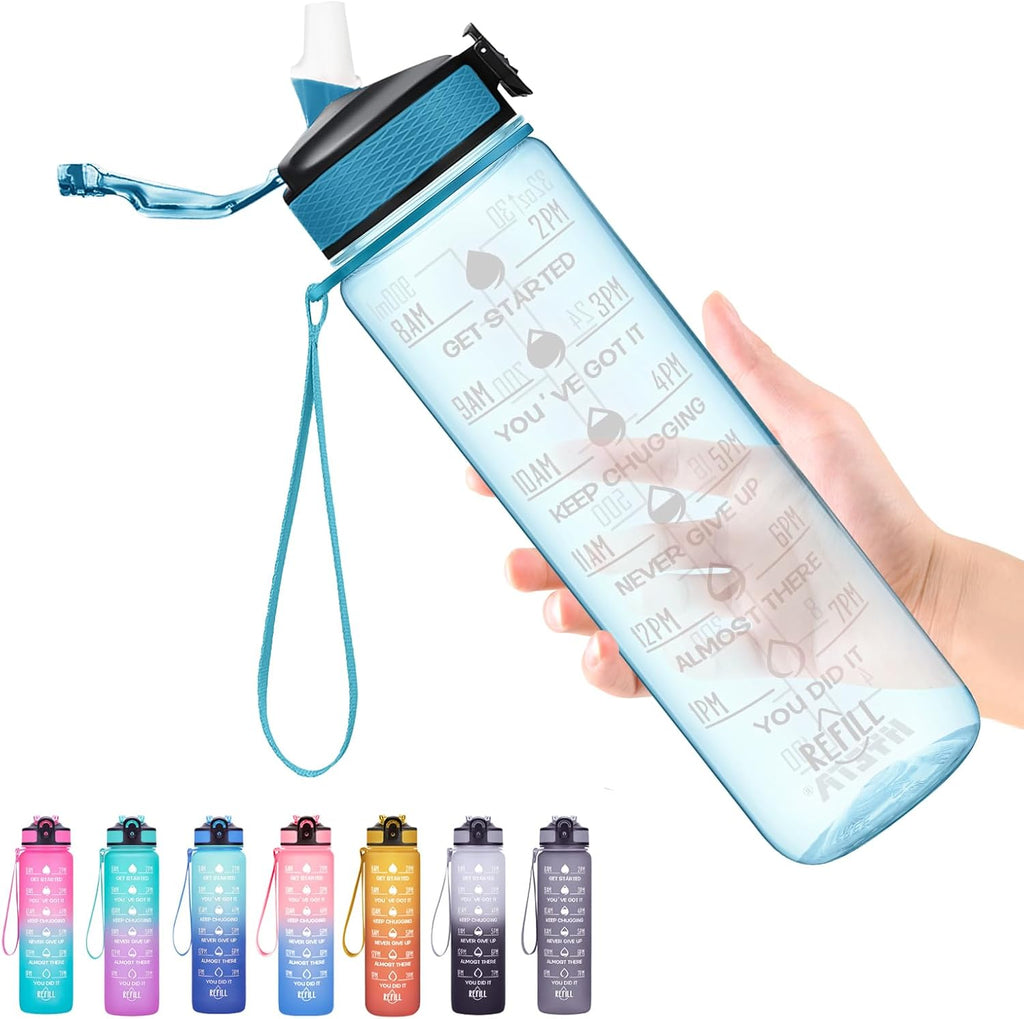 Hyeta 32 oz Water Bottles with Times to Drink and Straw, Motivational Water Bottle with Time Marker, Leakproof, Drinking Sports Water Bottle for Fitness, Gym and Outdoor
