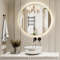 Niccy Round Led Mirror for Bathroom, 24" Backlit Mirrors for Wall Circle Lighted Mirror with Old Gold Frame Anti-Fog, 3 Colors, HD Glass and IP65 Waterproof