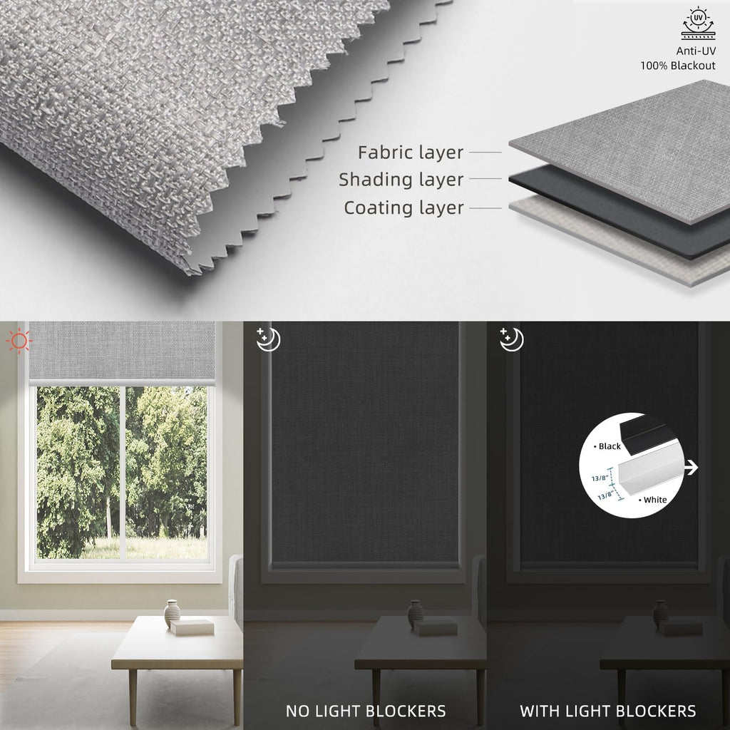 SmartWings Motorized 100% Blackout Shades Blinds, Custom Size, Cordless Window Shades with Rechargeable Battery, Work with Matter/Apple HomeKit, Alexa, Thread/Zigbee, Remote Optional, Vigor Pale Grey