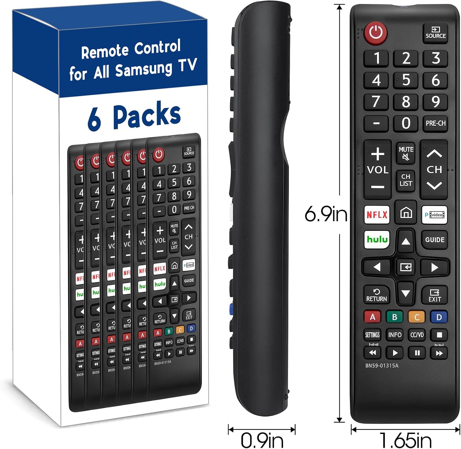 6 Pack Remote for All Samsung TV Remote, Replacement Compatible with All Samsung Smart TVs, Series TVs, LCD, LED, 3D, HDTV