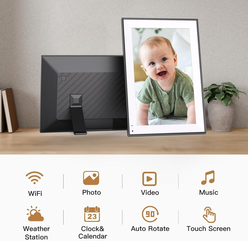 Digital Photo Frame 10.1-inch Digital Picture Frame - IPS Touch Screen Digital Frame, 32GB, Auto-Rotate, Slideshow, Load Photo Video from Phone via APP Email, Free Cloud Storage, Gift for Mom Dad