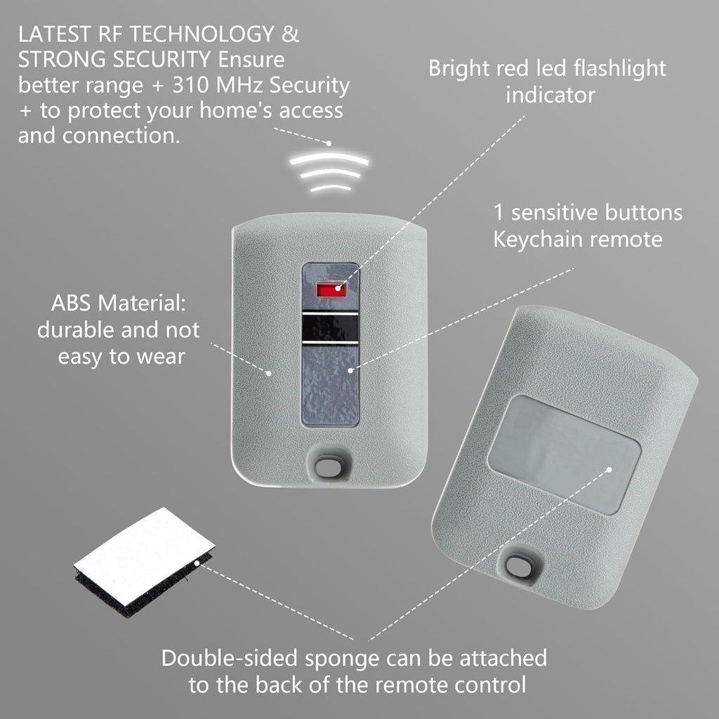 LAWOHO MCS307010 300MHz 10 Dip Switches 1-Channel Mini Key Ring Transmitter for Linear Multi-Code MCS308911, 3089, 3060, 3070, 4120 Gate Opener Garage Door Remote Control
