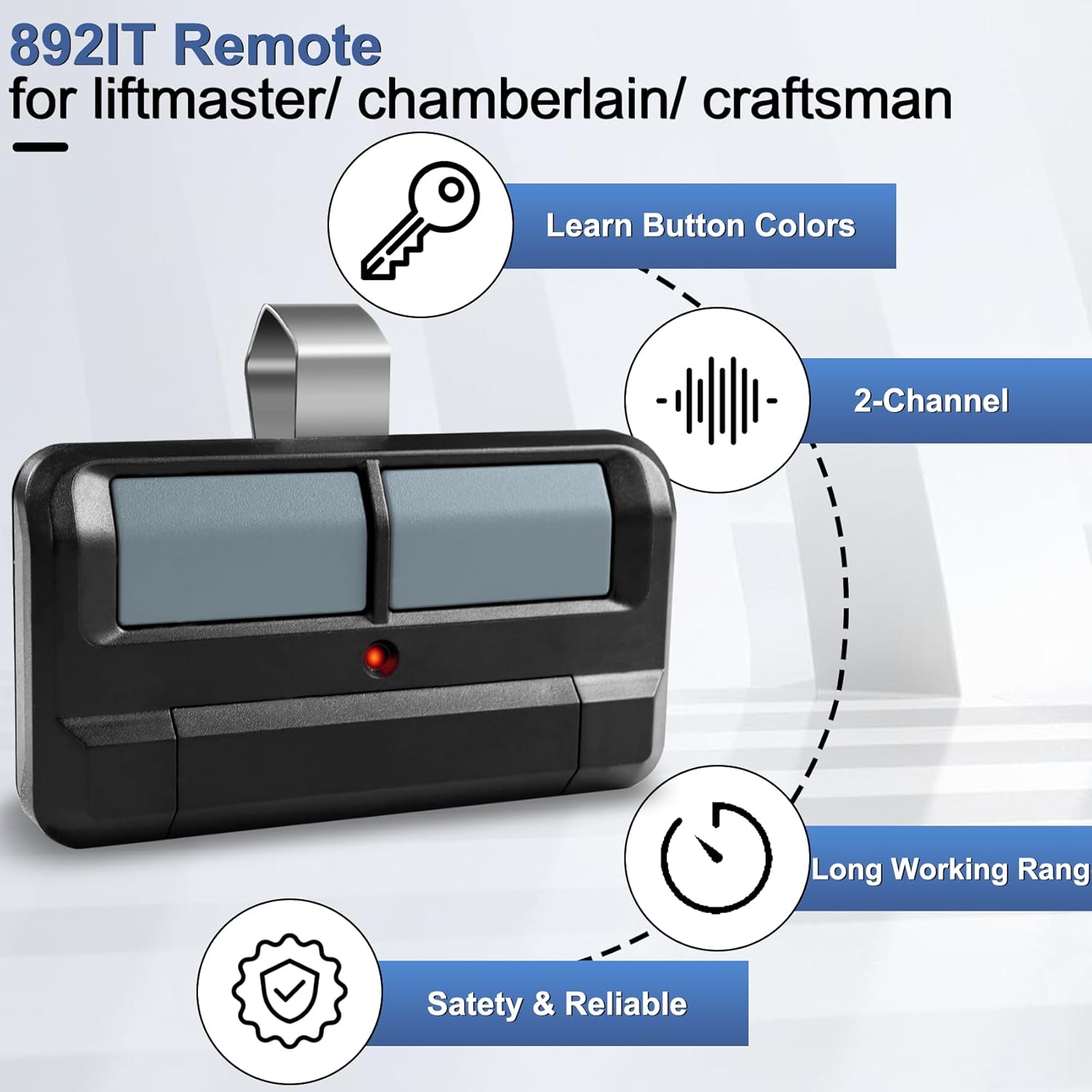 Upgrade 892lT Garage Door Opener Remote for Liftmaster, 2-Button Security+ 2.0 Learning Remote Control Replaces 972lM 372lM 62lM,Works with Chamberlain Craftsman Dip Switch, Etc. 2pack