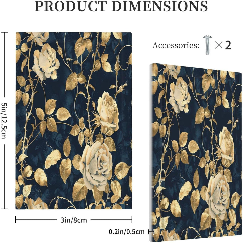 Light Switch Cover Plate Boho Vintage Floral Golden Flower Dark Blue Background 1 Gang No Device Blank Electrical Wall Plates Faceplate Decorative Switch Plate for Bedroom living Room Decor
