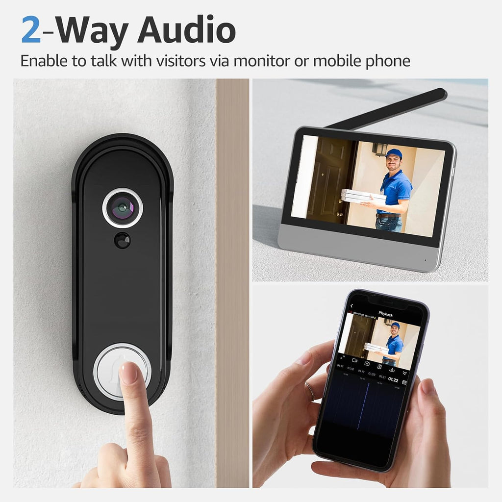 Wireless Video Doorbell Intercom System, Wire Free Doorbell Camera with 7" HD Touch Screen Monitor, No Monthly Fees, 1080 Ultra HD Camera with Motion Detection, NO WiFi