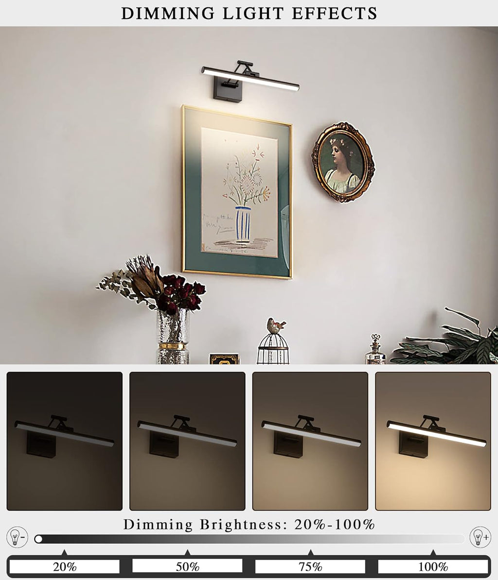 Joossnwell LED Picture Lights for Paintings Dimmable 15.5 Inch Long Hard-Wired Art Lights for Paintings Black Gallery Light with Adjustable Swing Arm Artwork Display Lamps 7W 3000K Warm White